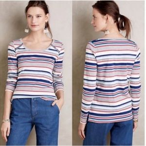 Anthropologie Postmark Joliette Striped Long Sleeve Tee Preppy Colorful Sz XS